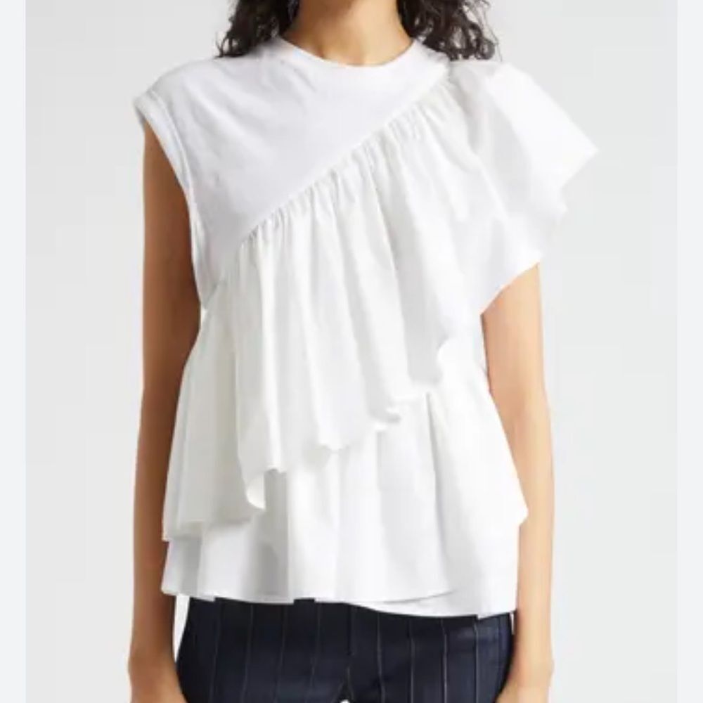 Cinq a Sept
Micki Asymmetric Ruffle Sleeveless Cotton Top-VV3